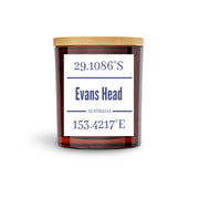 Evans Head True North Candle Amber Vessel Timber  Lid nautical gps co ordinates
