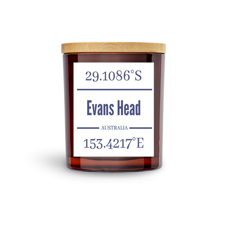 Evans Head True North Candle Amber Vessel Timber  Lid nautical gps co ordinates
