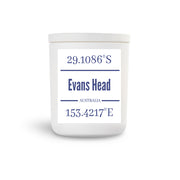 Evans Head True North Candle White Vessel White Washed Lid nautical gps co ordinates