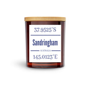 Sandringham boho soy scented hamptons luxury candle australian handmade white and amber vessel