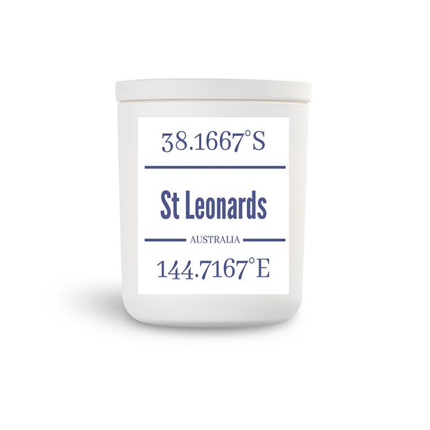 St Leonards VIC True North Candle White Vessel with Whitewashed Lid available in 4 scents.