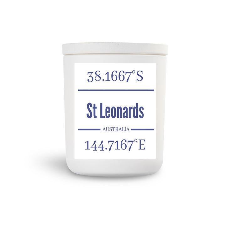 St Leonards VIC True North Candle White Vessel with Whitewashed Lid available in 4 scents.
